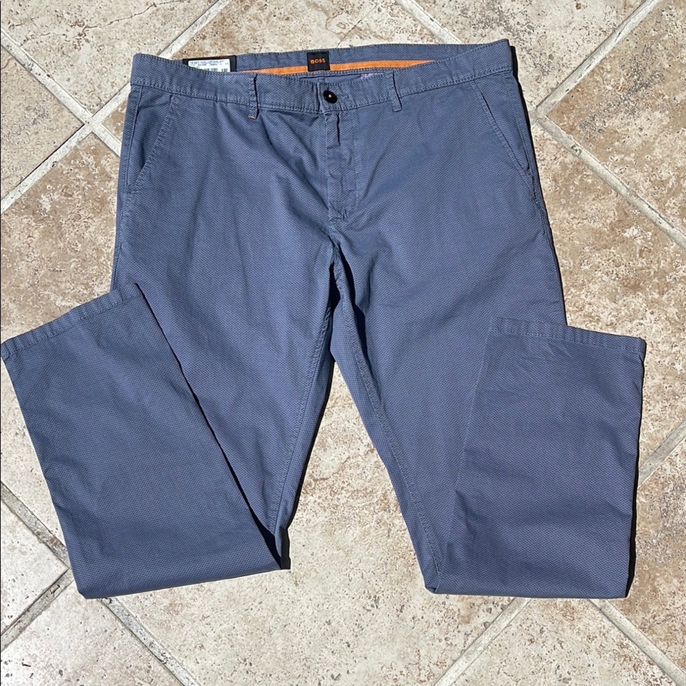 Boss Blue Chinos Flat Front Cotton Blend